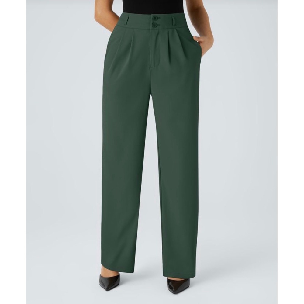 Halara Flex High Waisted Zipper Pocket Shirred Straight Leg Work Pants XS Reg